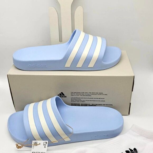 Adidas Men\'s White and Blue Slides main image 4